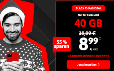 Black SIM BLACK X-MAS DEAL: 55 % sparen! 40 GB Daten- und Allnet Flat für nur 8,99 € statt 19,99 € und Anschlussgebühr entfällt!