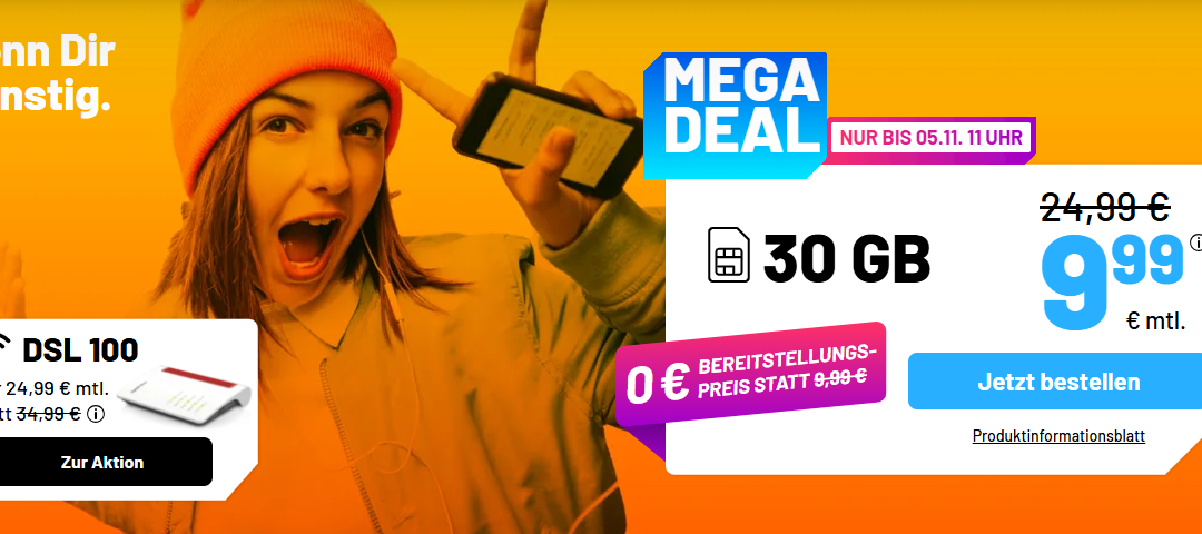 sim.de Mega Deal! 30 GB 5G Allnet Flat für nur 9,99 € im Monat!