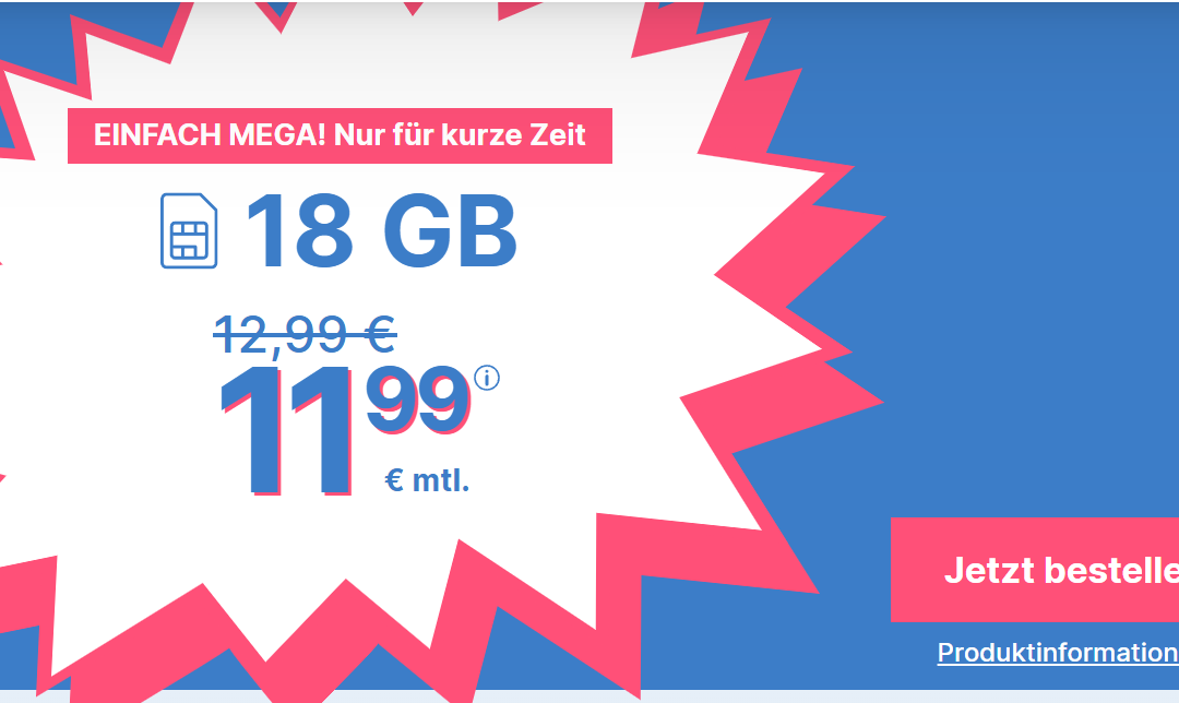 simplytel MEGA-DEAL: 18 GB 5G Datenflat für nur 11.99 € monatlich!